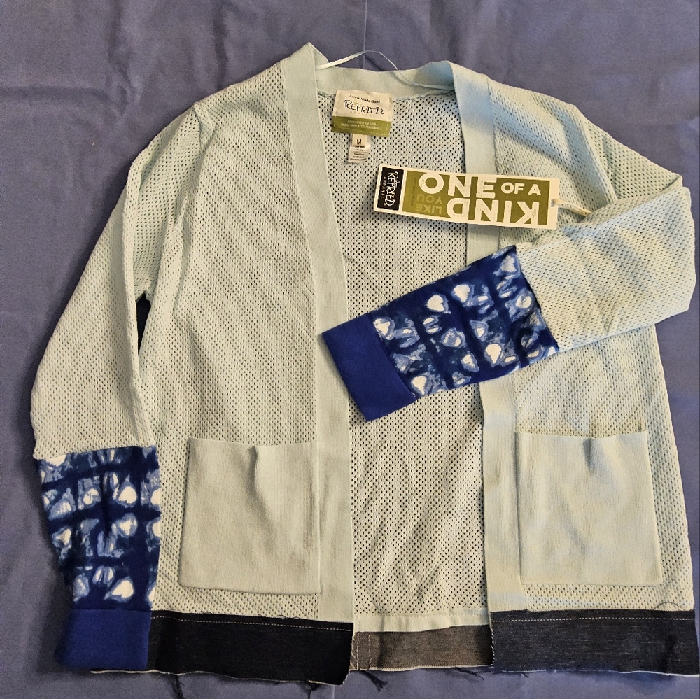 Refried Mesh, TieDye and Denim Cardigan One of a Kind (B4)